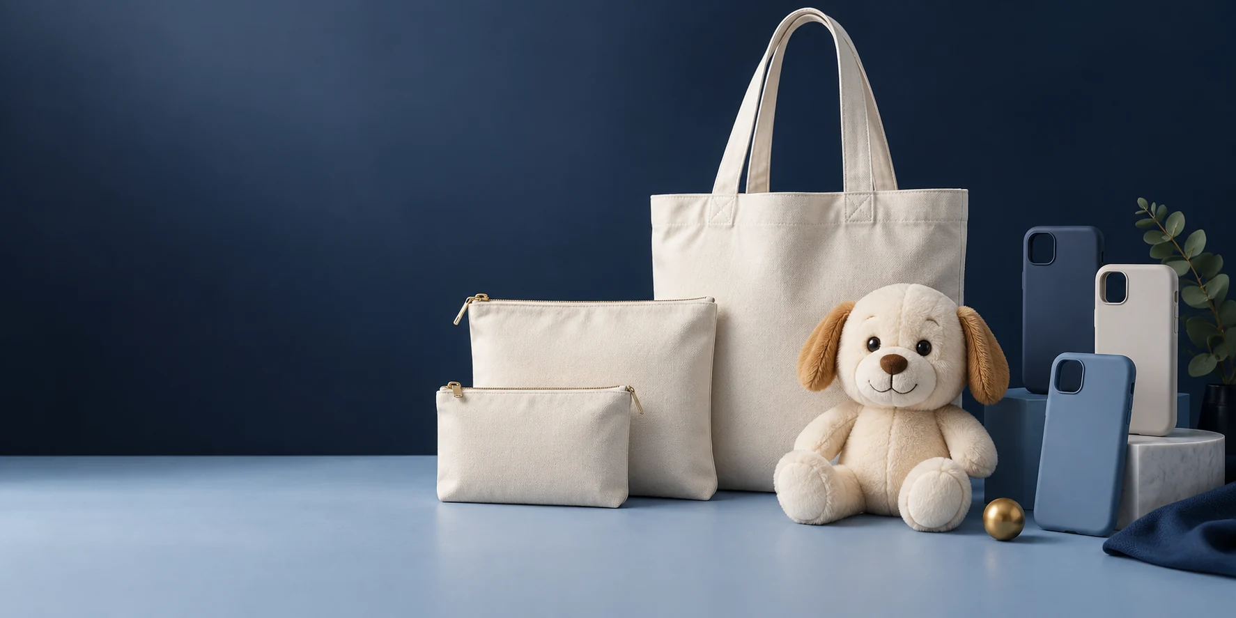Unbranded customizable bags, plush toy and phone cases